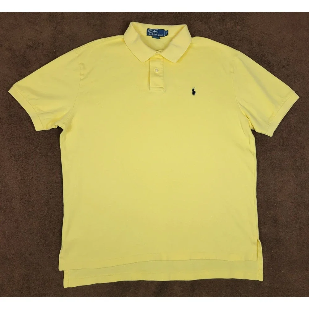 Polo Ralph Lauren Mens Large Yellow Short Sleeve Cotton Polo Shirt Pony